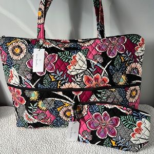 Vera Bradley Expandable Travel Bag and Medium Travel Cosmetic Set Kauai Floral